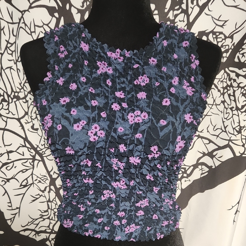 Y2K  Purple Floral Stretchy Sleeveless Crop Top Popcorn Shirt